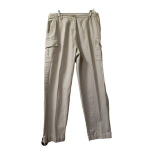 Woolrich Khaki Cargo Pants, Women's 14, Natural Linen & Cotton Blend, Tapered